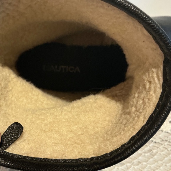 Nautical Women’s 6.5 BootsmBlack Leather Suede Chunky Heels Sherpa Lining Combat - Picture 9 of 11